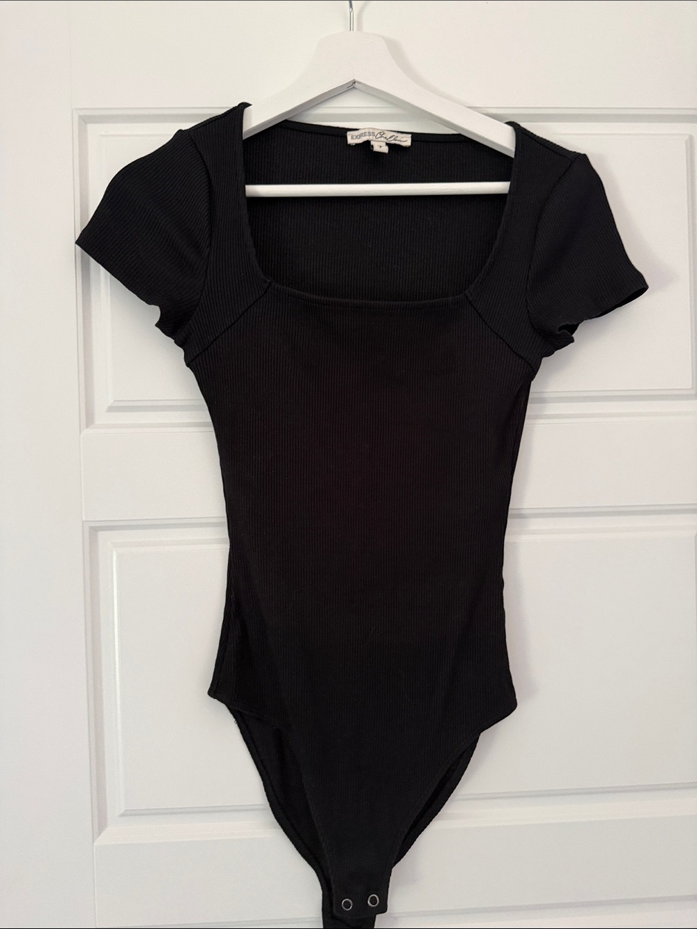 Express Black Ribbed Square Neck Bodysuit S